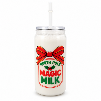 North Pole Magic Milk Snow Globe Cup  16oz Christmas Tumbler with Lid & Straw