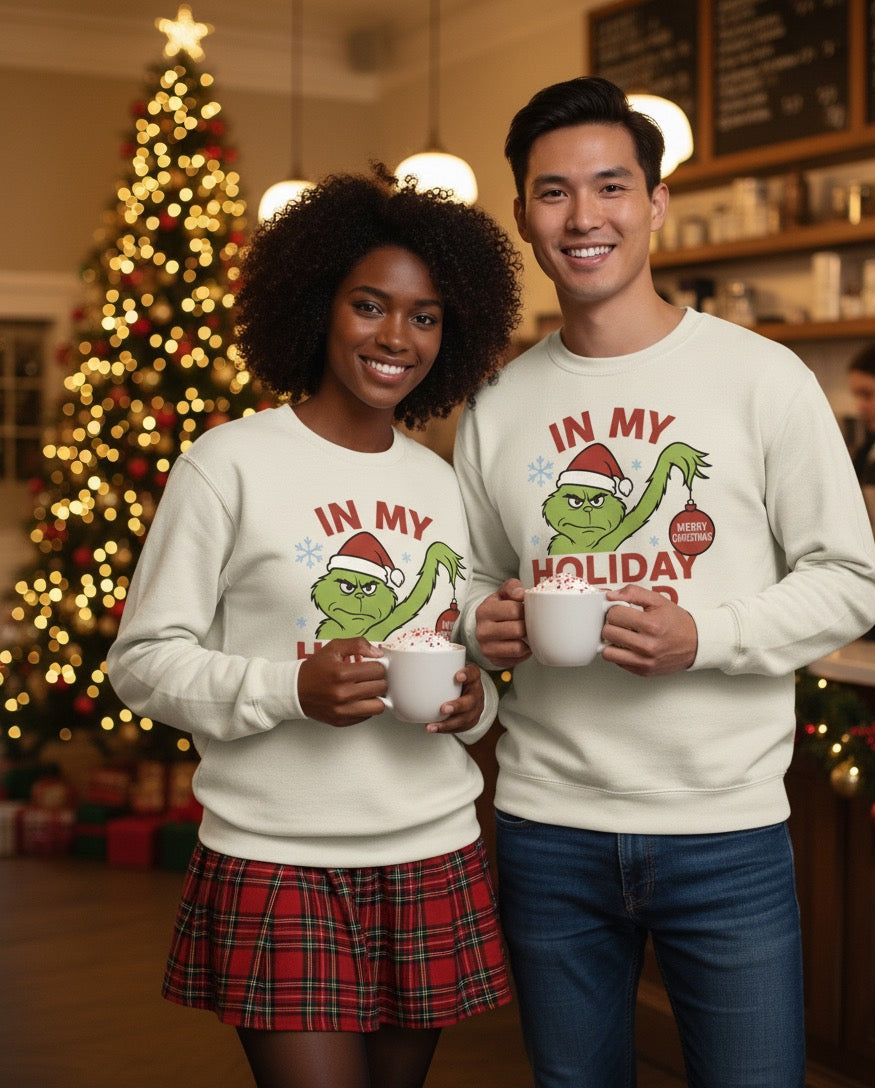 Limited Edition “In My Holiday Mood” Christmas Sweatshirt – Ivory Unisex Crewneck, Soft Cotton & Cozy Feel