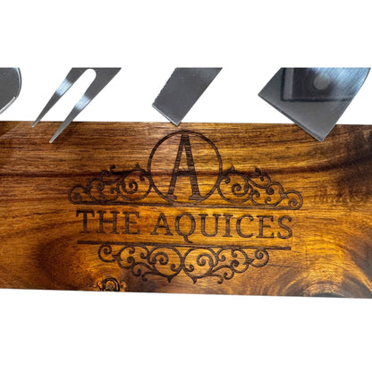 Acacia Wood & Marble Charcuterie Board Set – 11-Piece Cheese Serving Platter with Knives, Bowls & Spoons