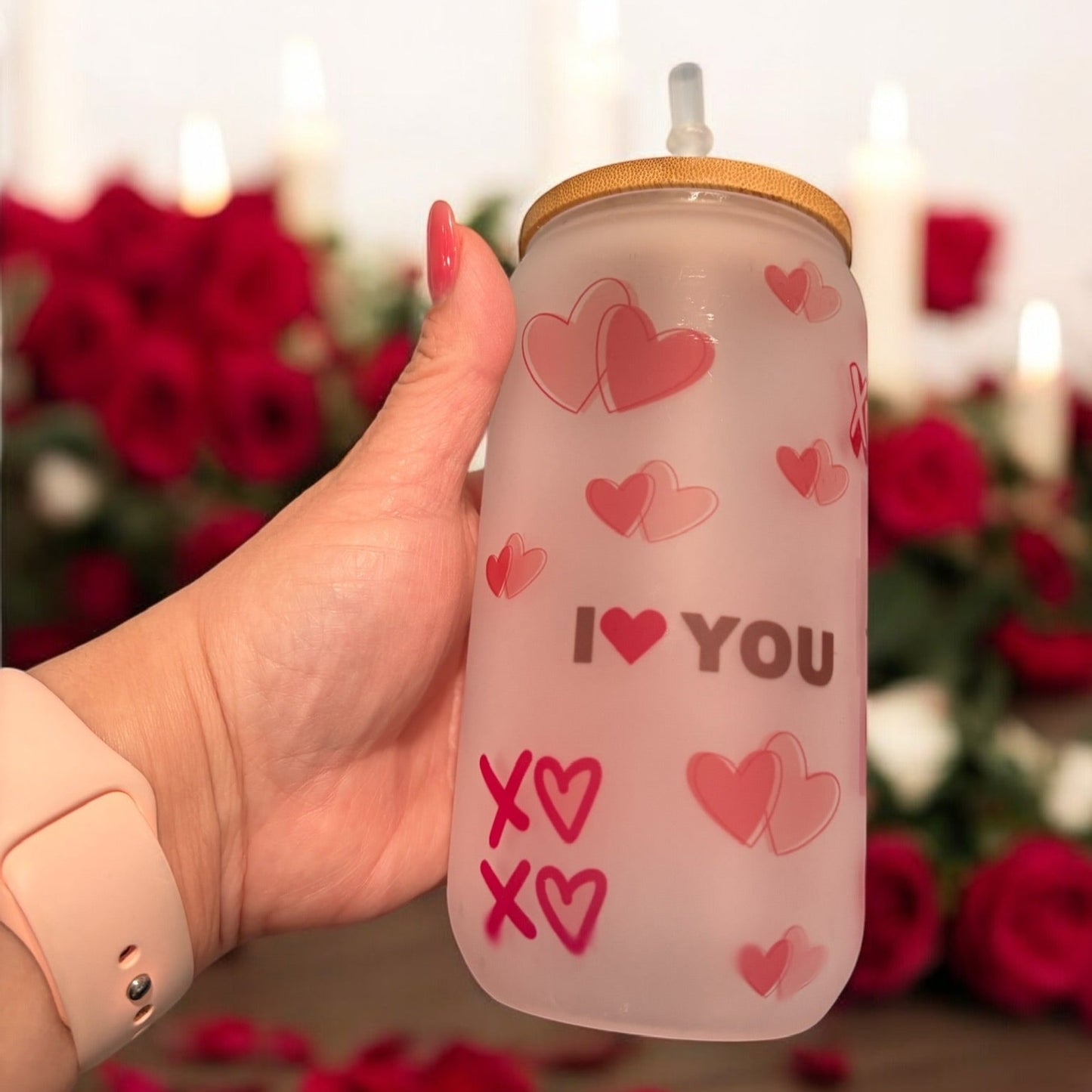 16oz Frosted Glass Cup – Valentine’s Edition