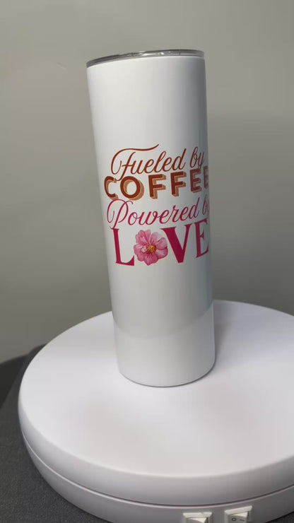 Personalized Mom Tumbler – Fueled by Coffee, Powered by Love – Stainless Steel Insulated Travel Mug – Mother’s Day Gift for Coffee Lovers